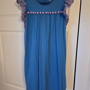 NWOT Lily Pulitzer Blue Dress with Pink Pom-Pom Trim
